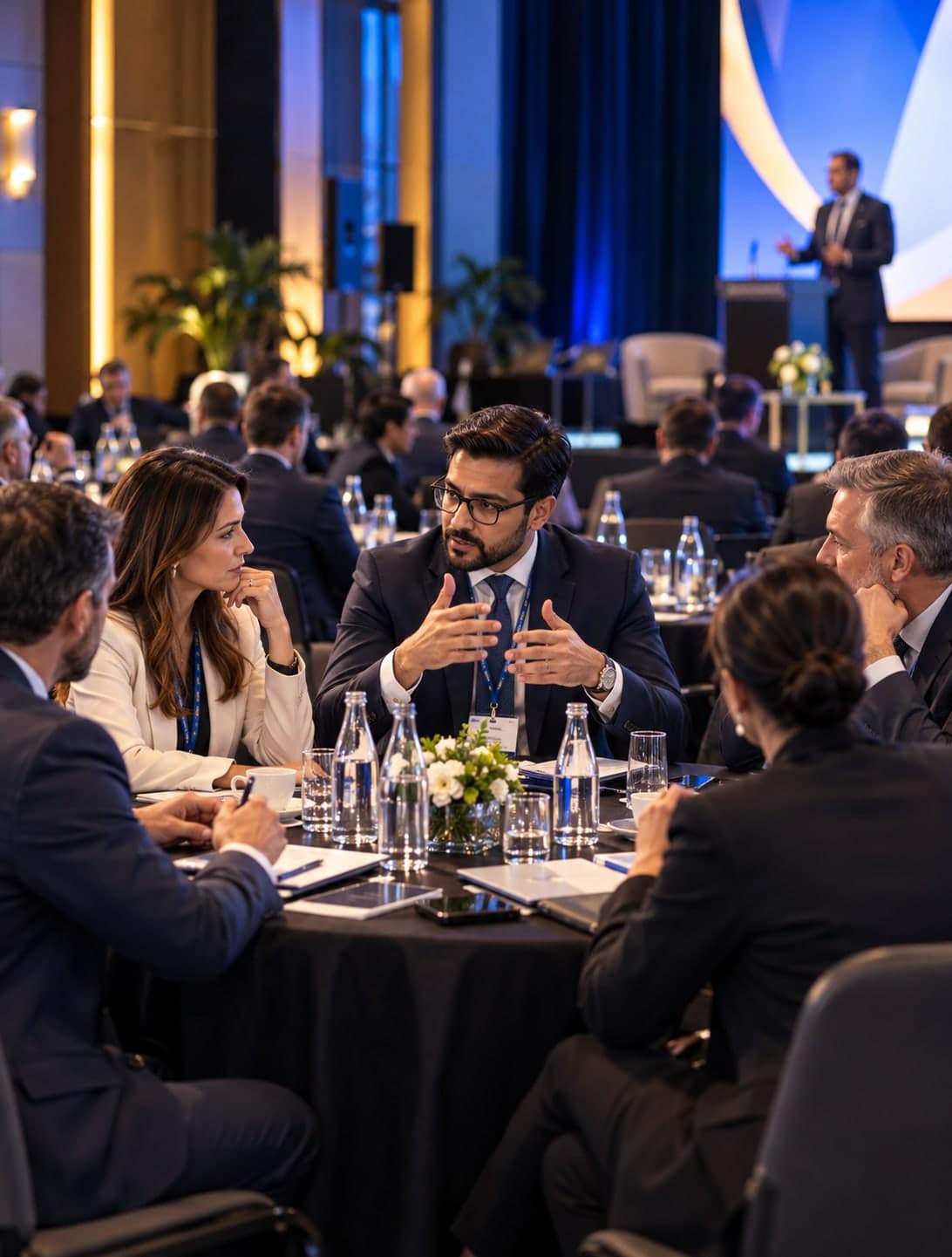 Founders in discussion at a round table during a forum