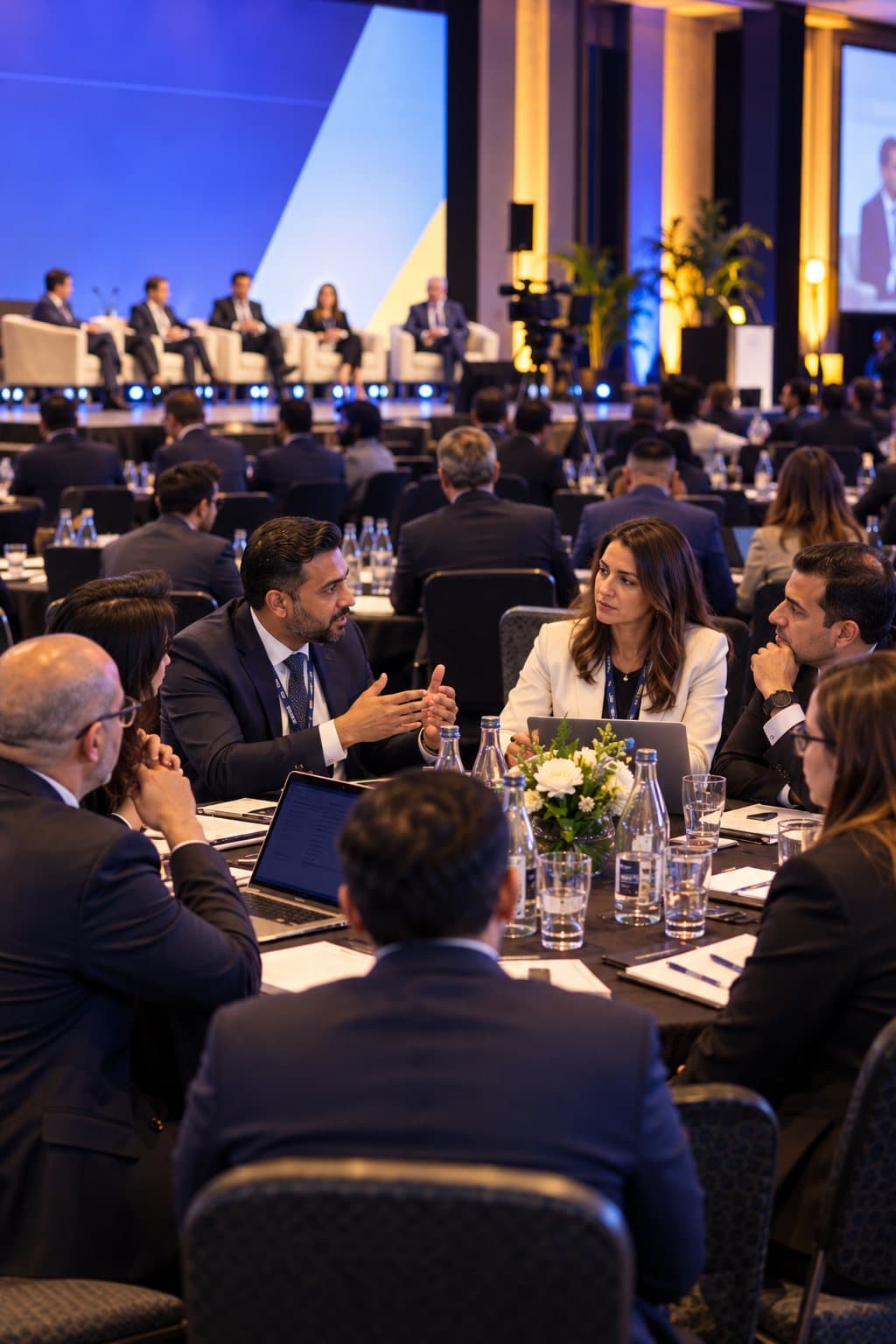 Delegates of business organisations in discussion at a conference table