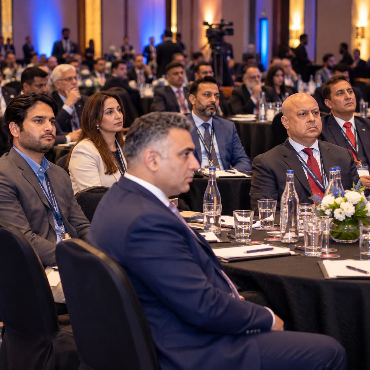Entrepreneurs seated at tables during a business forum
