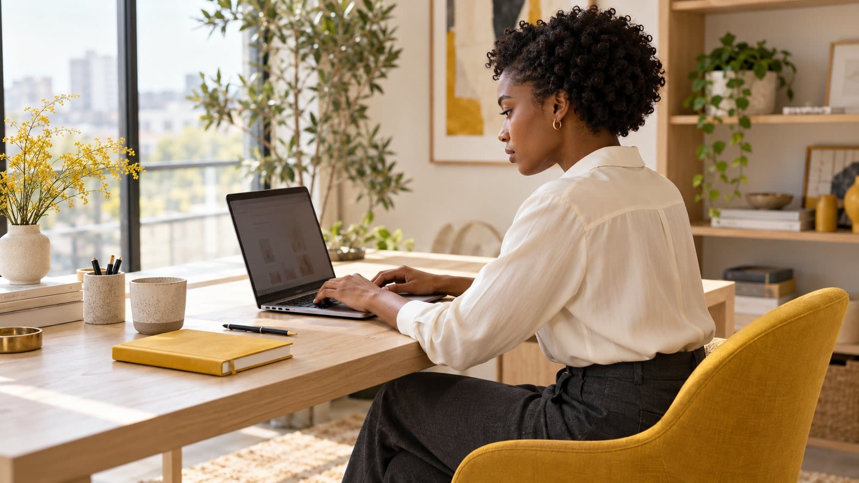 An entrepreneur creating her profile at a laptop