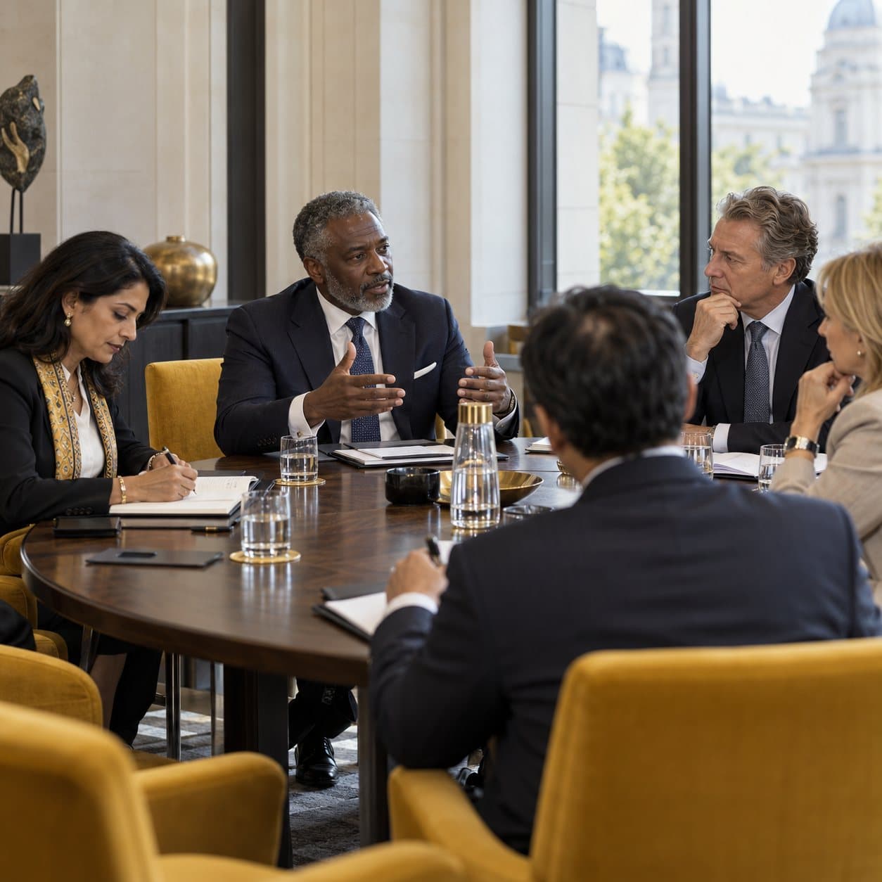 Business leaders in discussion around a boardroom table