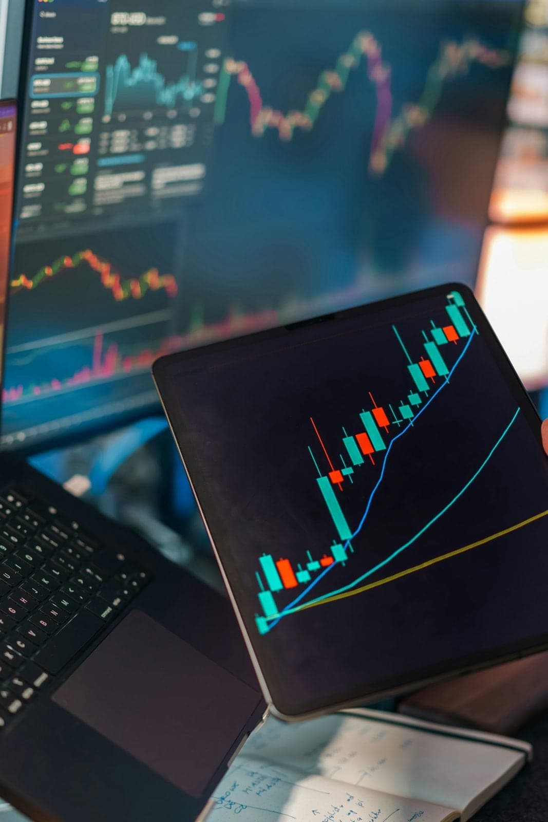 An investor following a market chart on a tablet
