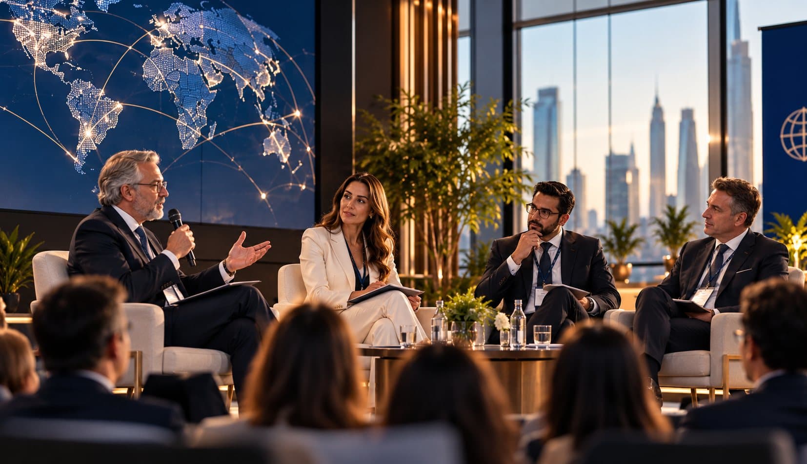 An industry panel addressing a business audience