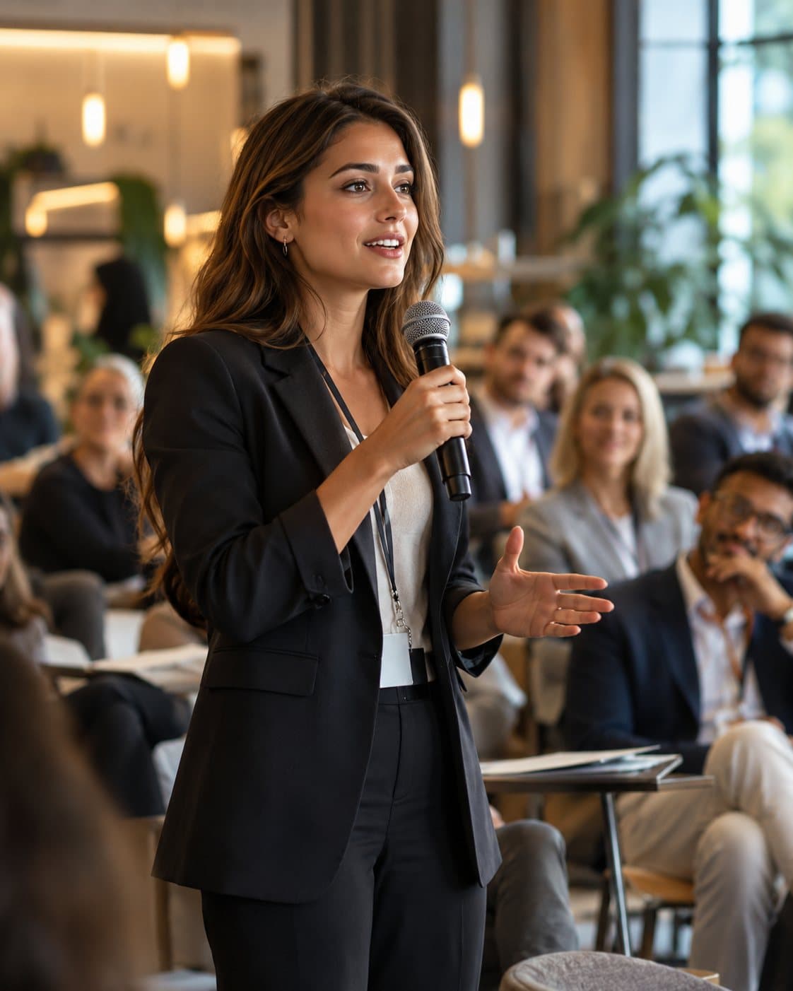 A young founder presenting to an audience