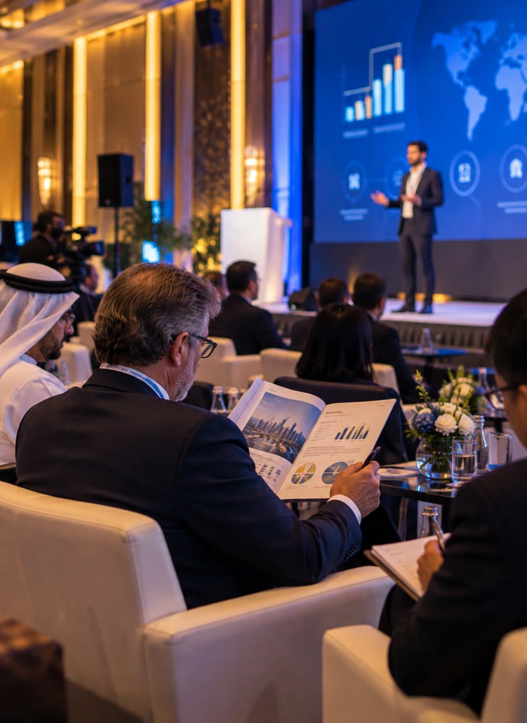 Investors following a presentation at a forum