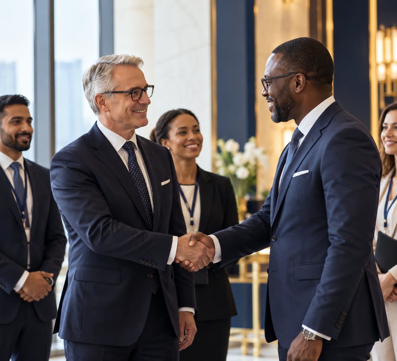 Partners shaking hands at a Commonwealth Entrepreneurs Forum event