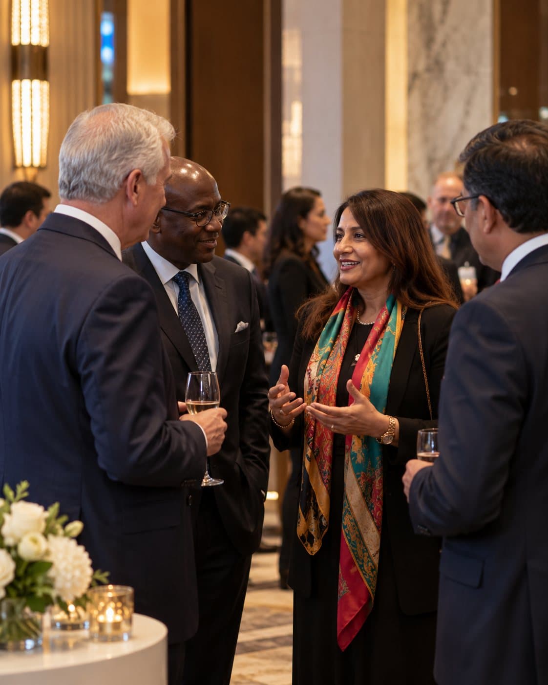 Representatives of partner organisations in conversation at a reception