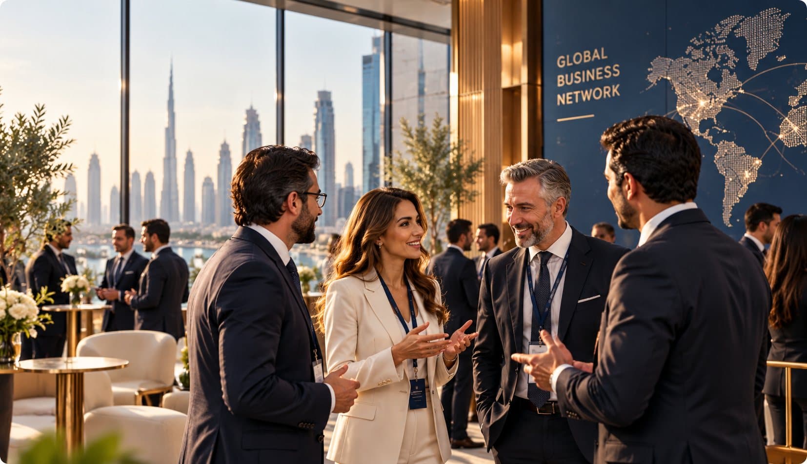 Entrepreneurs meeting at an international business forum